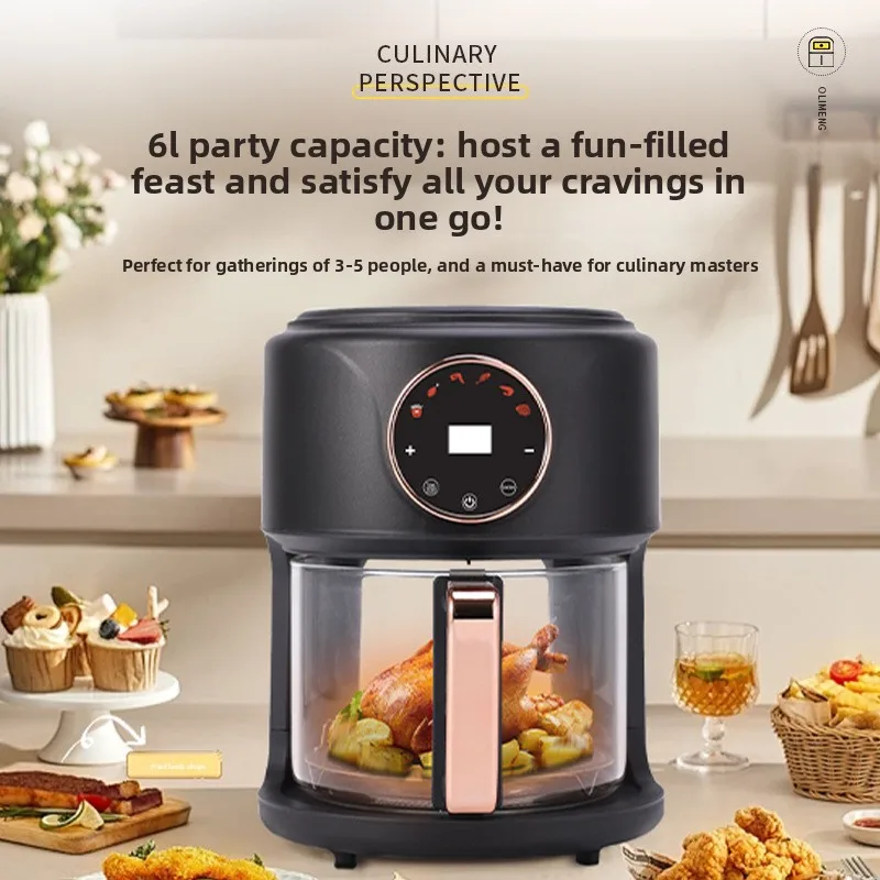 6L Multifunctional Air Fryer with Color Display & Visible Glass Window for Home Use
