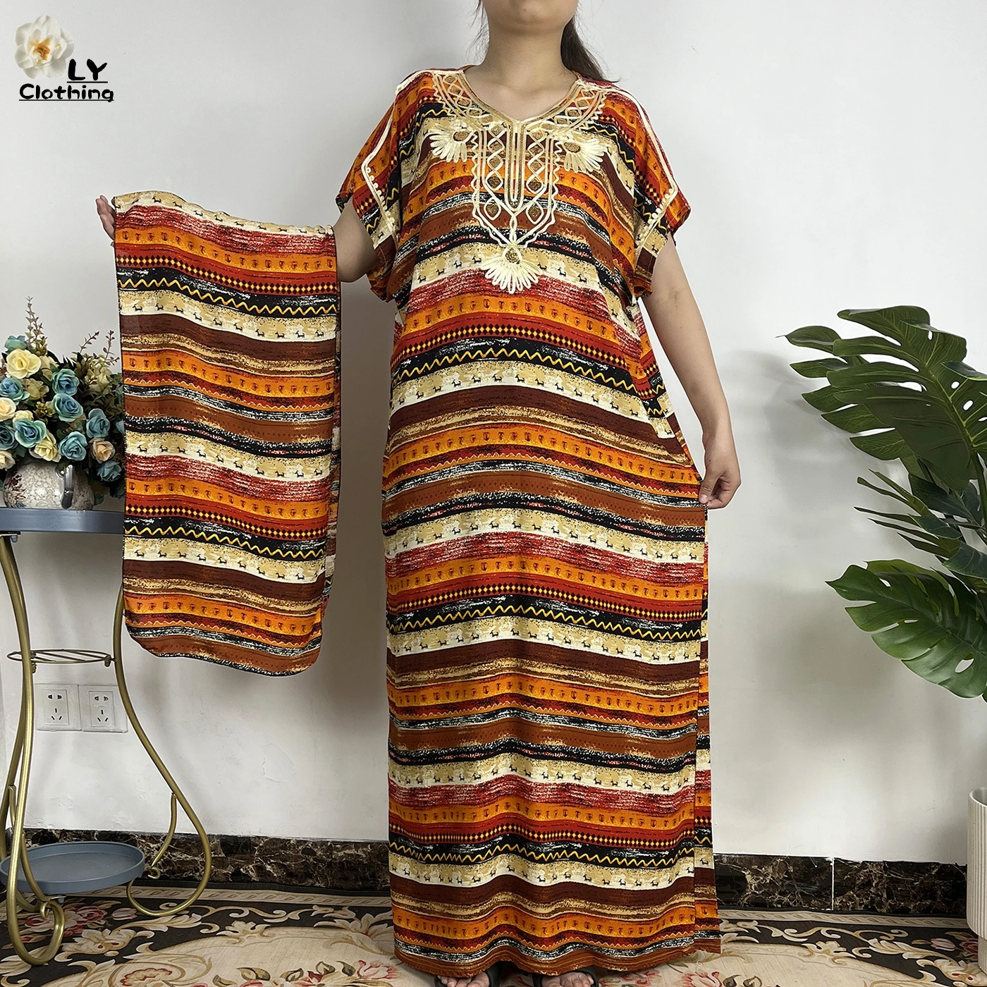 2023 New fashion African Women Short Sleeve Clothes Abaya Sequin Cotton dress  Dashiki Casual Robe Headscarf Maxi Long Dress