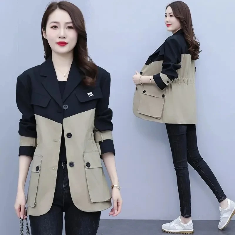 Spring Autumn Fashion Stitching Blazer New Female Casual Office Business Suit Jacket Female Loose Wild Blazers Lady Outerwear