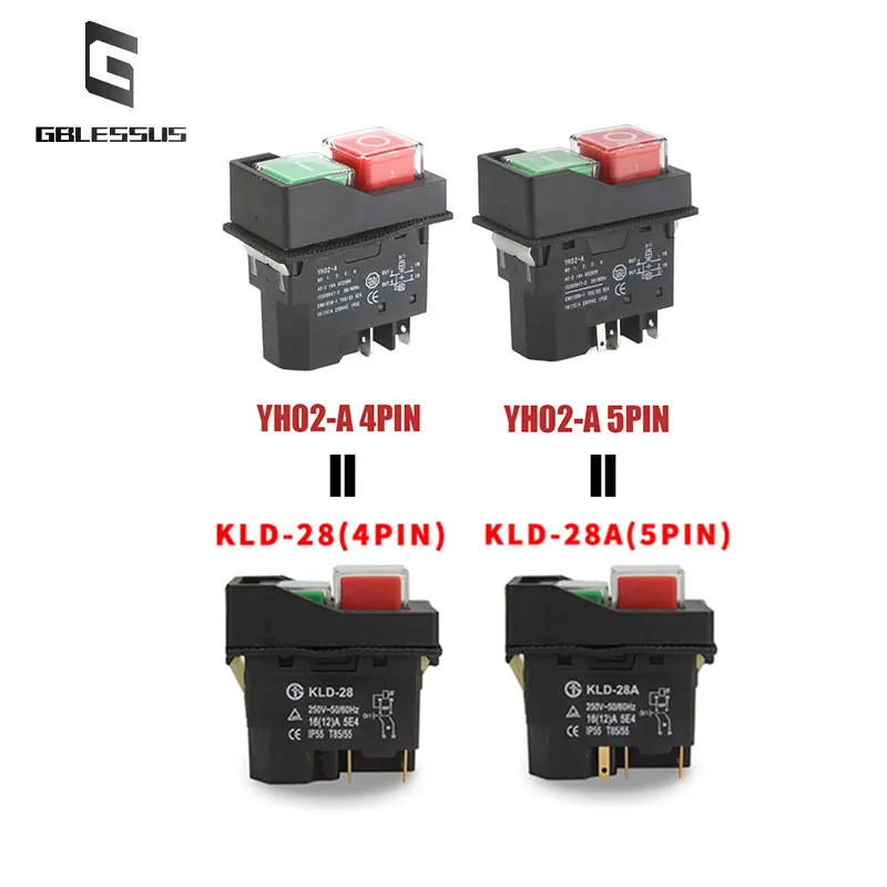 1PCS Electrician Switch KLD-28(YH02-A) Electromagnetic Start Button Machine Tool Accessories IP55 Waterproof Magnetic 28A