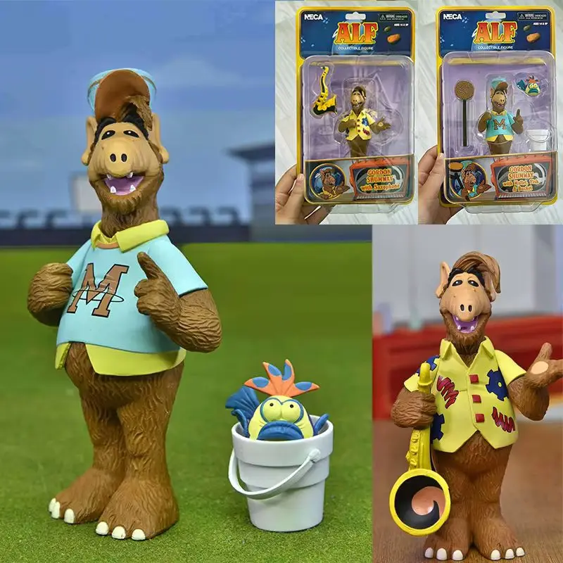 Figura de Ação NECA Ultimate Alien Life Form ALF Gordon Shumway com Saxofone, Modelo Colecionável Articulado para Adultos
