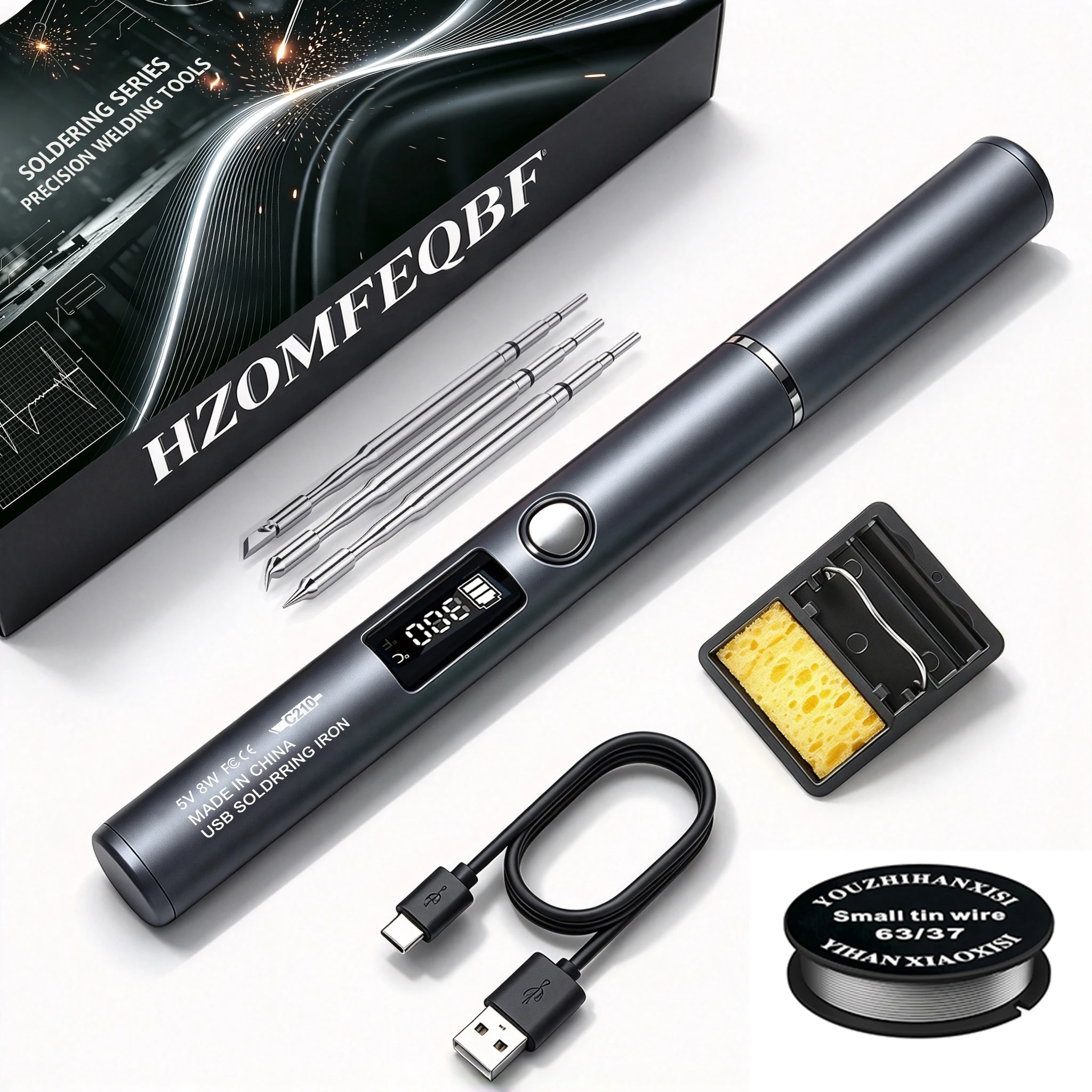 Portable Cordless Soldering Iron Kit USB Rechargeable Wireless Soldering Pen, 3 Temperature Levels, 8s Fast Heating, Intelligent