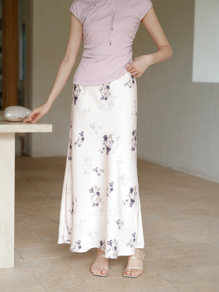 

Юбка-миди с высокой талией и драпировкой с цветочным принтом, китайская женская мода, весна-лето, Новое поступление, полиэфирное волокно