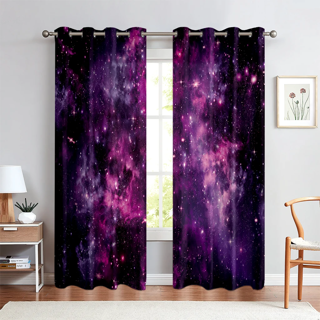 

Dreamy Purple Starry Sky Meteor 3d Printing Curtain Bedroom Living Room Study Decorative Curtain Easy To Wash And Care 2 Pieces