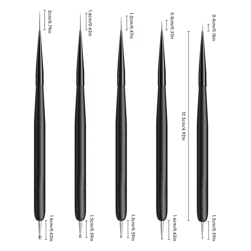 Stylo de revêtement pour Nail Art, double usage, perles à points, brosse pour peinture des ongles, lignes de dessin, Extension de GEL UV, outil de manucure, 5 pièces