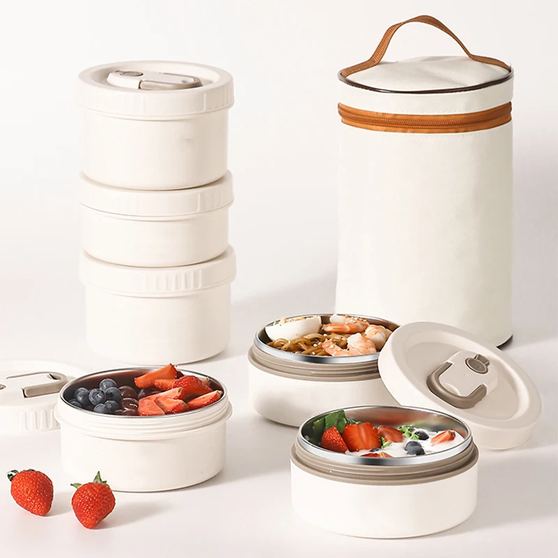 Portable Insulated Food Lunch Container Set with Thermal Lunch Box 3 Separate Stackable Lunch Container for Adult Kids