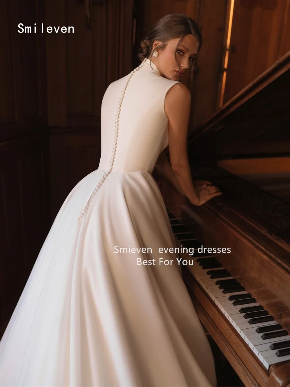 Smileven 高級 A ライン プロムドレス ハイネック イブニングドレス ロマンチック ボタン ノースリーブ パーティードレス カスタマイズ 2026