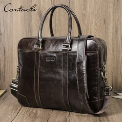CONTACT'S Genuine Leather Business Bags for Men Briefcase High Quality Shoulder Bag Male Tote Laptop Bag for 14