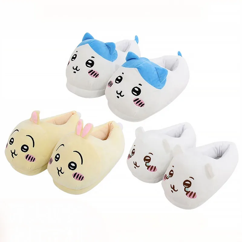 Kawaii Chiikawa Hachiware Usagi Plush Slippers Warm Soft Autumn Winter Wrapped Around Home Slippers Girls Cute Festival Gifts