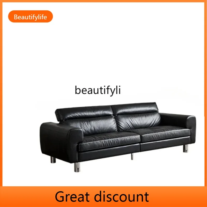 

a3813 Итальянский минималистичный диван из натуральной кожи крупного рогатого скота, прямой рядный диван, легкий роскошный кожаный диван для нескольких человек
