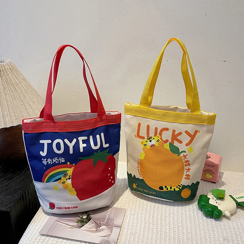 1Pcs Canvas Bucket Handbag Fashion Cute Printed Cloth Tote Bag Casual Lunch Bag Crossbody Bag Mountaineering Bag Christmas Gifts