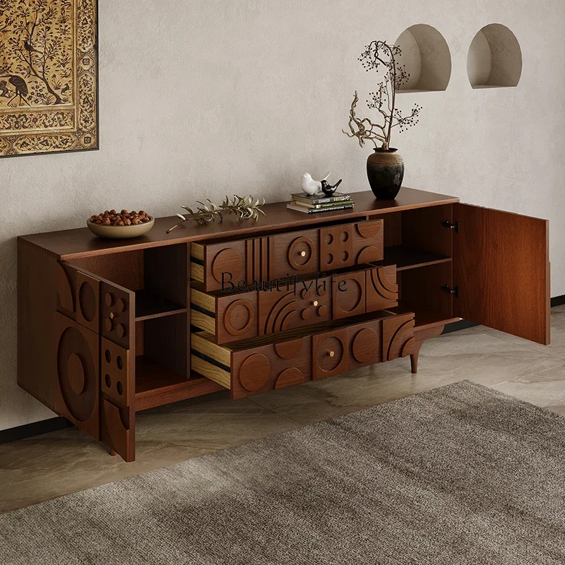 LXWabi Sandy Wind Solid Wood Bedroom Living Room Side Cabinet Walnut LockerSSS