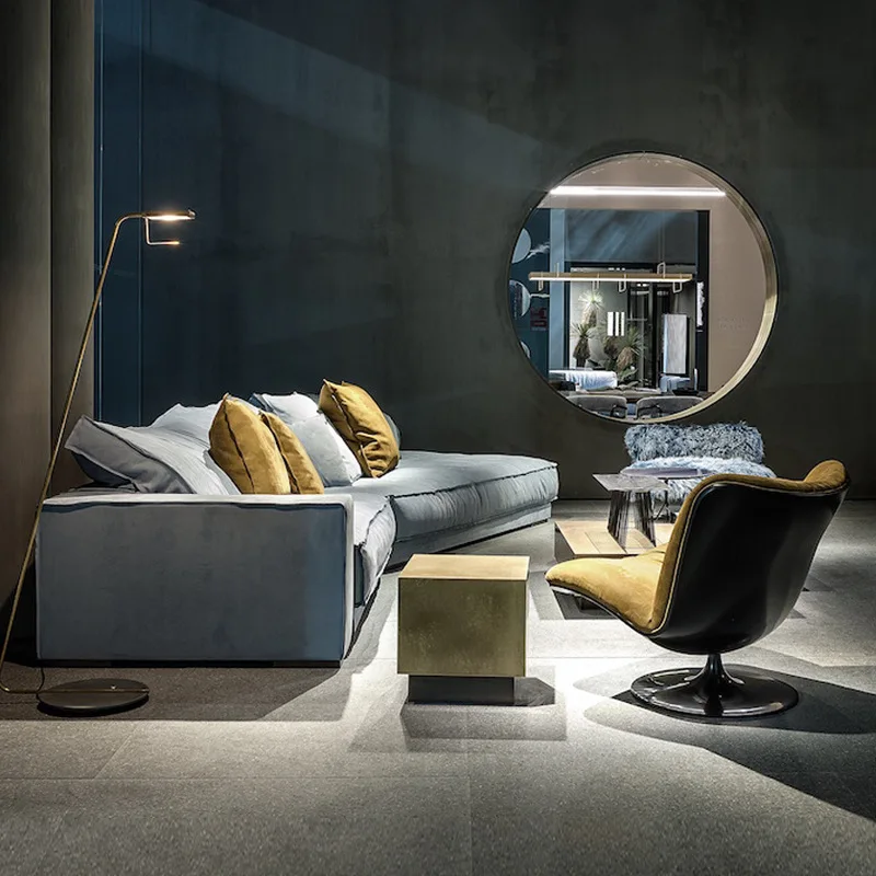 Italian leather sofa combination light luxury leather art simple modern living room top layer cowhide designer