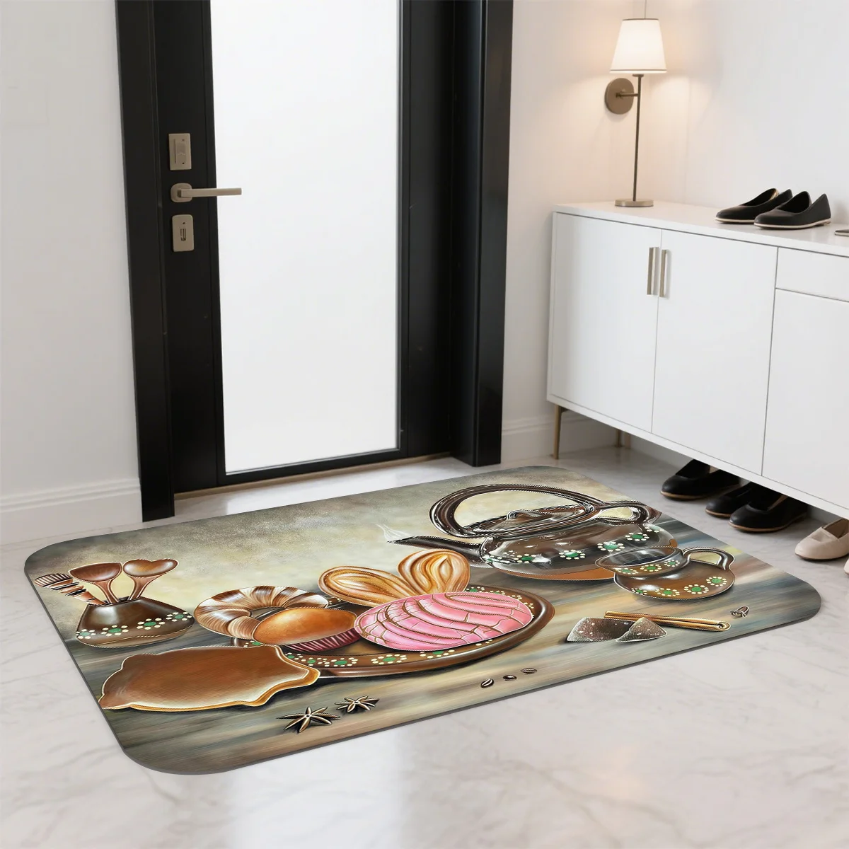 Vintage Tea Set Doormat, Retro Kitchen Entrance Rug, Afternoon Tea Floor Mat, Non-Slip Home Decor for Entryway & Dining Room
