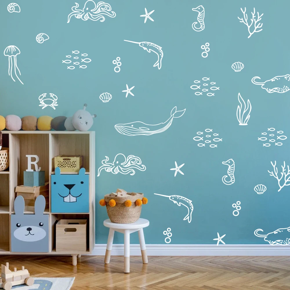 Ocean Animal Fish Whale Bubble Wall Sticker Decal Nautical Under Sea Landscape Crab Aquatic Baby Nursery Kids Room Bedroom