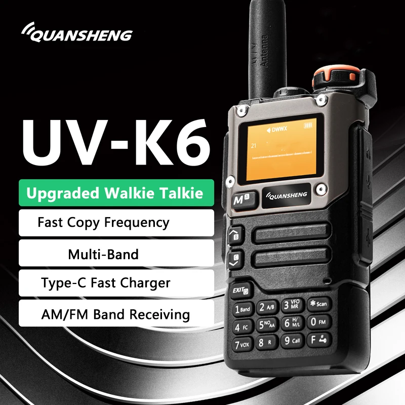 Quansheng UV-K6 Walkie Talkie 5W Air Band Radio Tyep C Charge UHF VHF DTMF FM Scrambler NOAA Wireless Frequency Two Way CB Radio