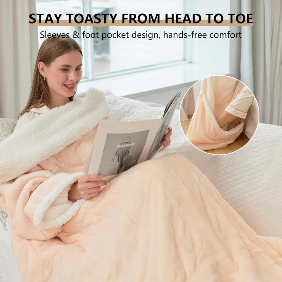 Cobertor aquecido elétrico vestível com mangas e bolso para os pés para cobertura completa do corpo oferece 6 máquina de configurações de calor ajustáveis W