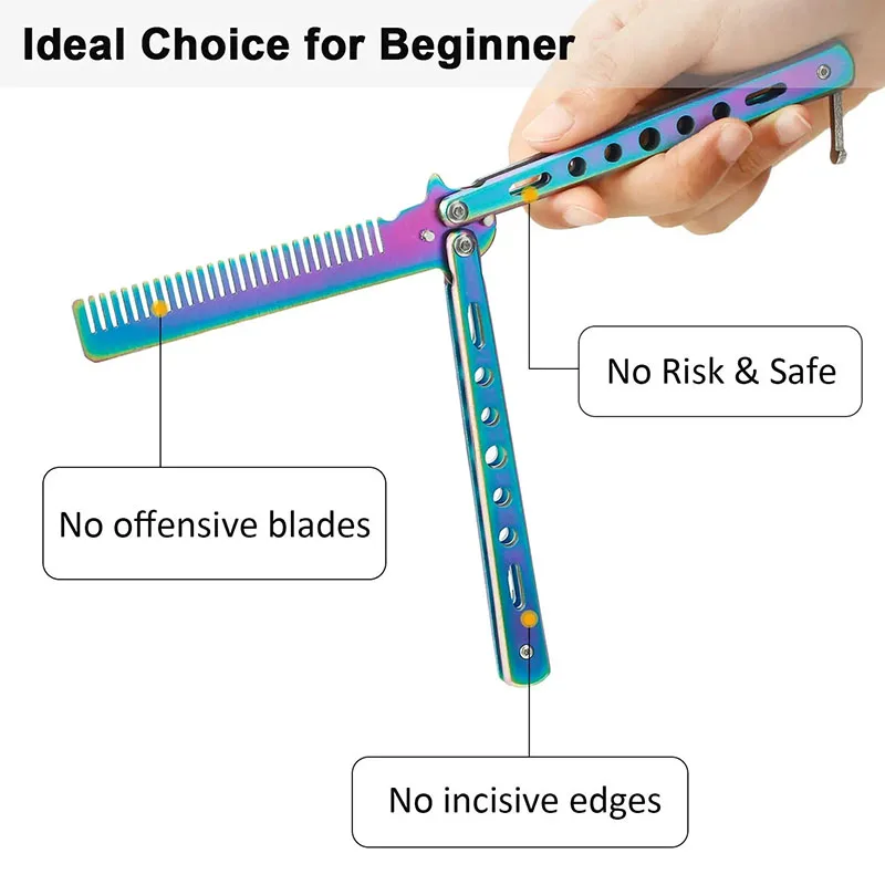 Portable Butterfly Training Knife Foldable CSGO Balisong Trainer Pocket Flail Knife Uncut Blade Butterfly Comb For Training Tool