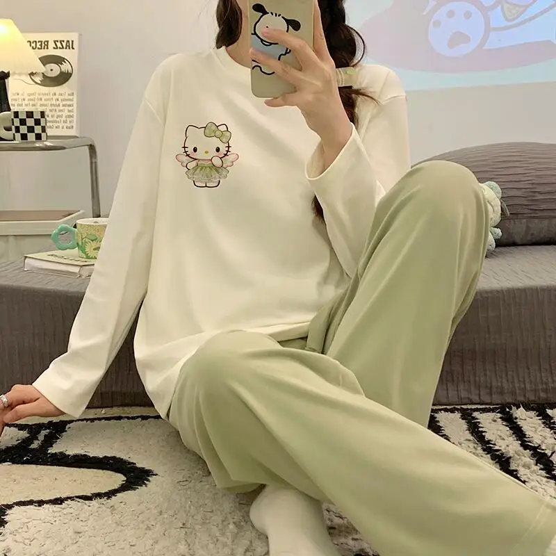 

Sanrio Hello Kitty женские пижамы Kawaii мультфильм студенческие зимние длинные рукава длинные брюки утолщенные De Rong Pochacco комплект домашней одежды