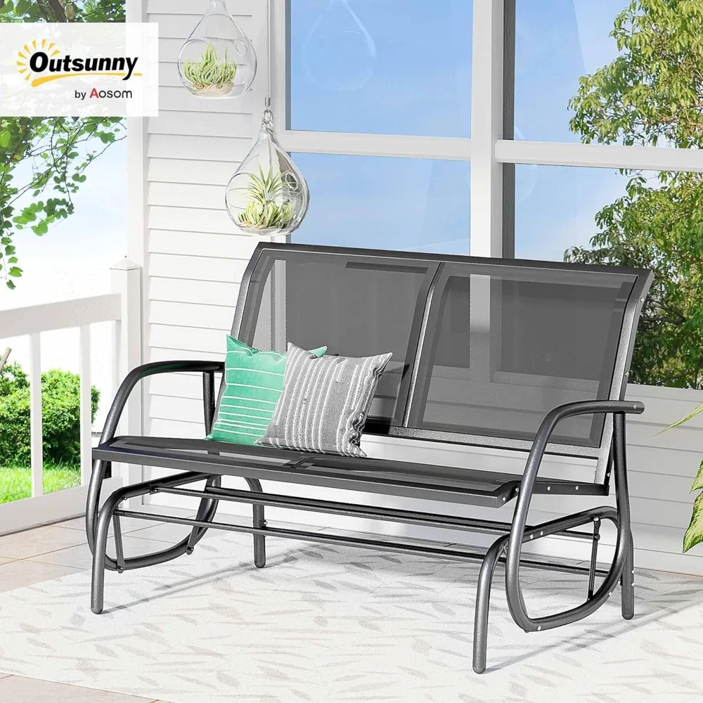 

Hot Sale, 2-Person Outdoor Glider Bench, Patio Double Swing Rocking Chair Loveseat W For Backyard Garden Porch, Black