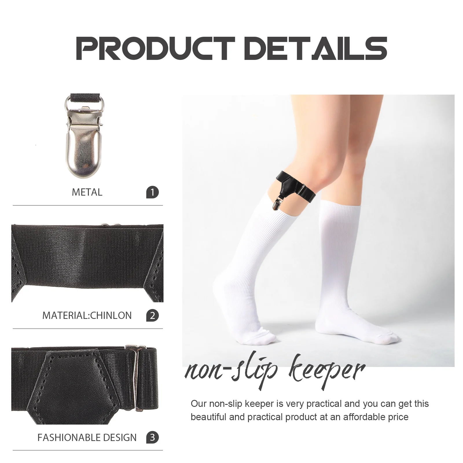 

GAROZATION 2Pcs Adjustable Sock Keeper Men Non Garter Strap Stay Clamp Buckle