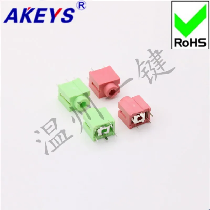 10 pcs PJ-395 anti-feature headset interface 3.5mm headphone socket 5-foot plug-in 3.5MM socket pink green Outer diameter 7mm