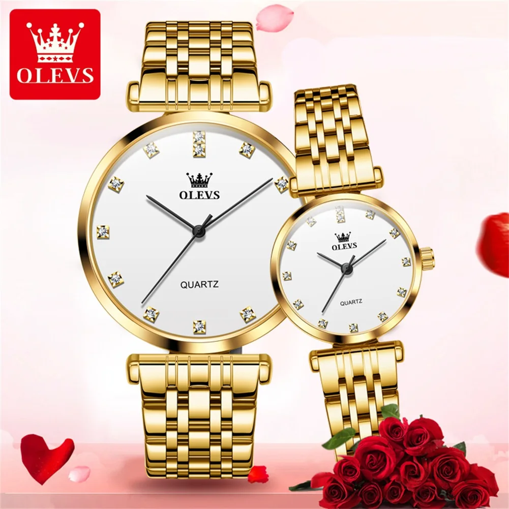 OLEVS Couple Watches Simple Luxury Fashion Original Wristwatch Exquisite watch Bift Box His and Her Watch Set Lover Waterproof