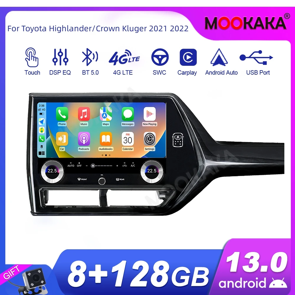 For Toyota Highlander/Crown Kluger 2021 2022 Android Car Radio Tesla Screen 2Din Stereo Receiver Autoradio Multimedia Player GPS