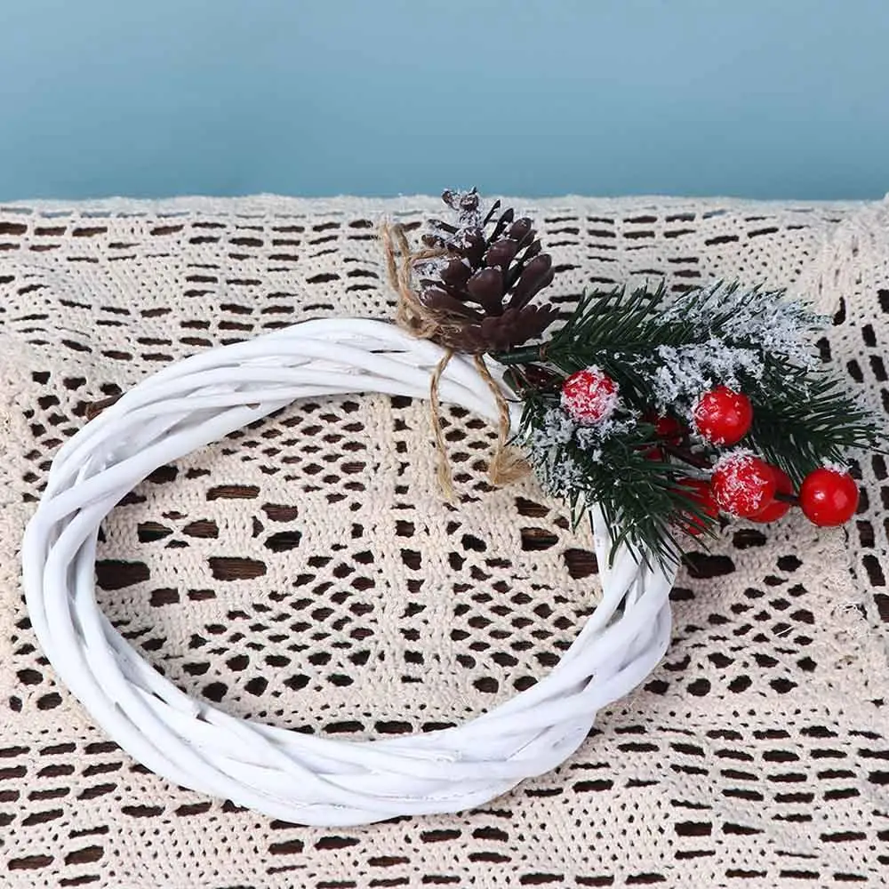 Xmas DIY Craft Hanging Natural Ornament Vine Christmas Decoration Rattan Ring Wicker Wreath White Garland