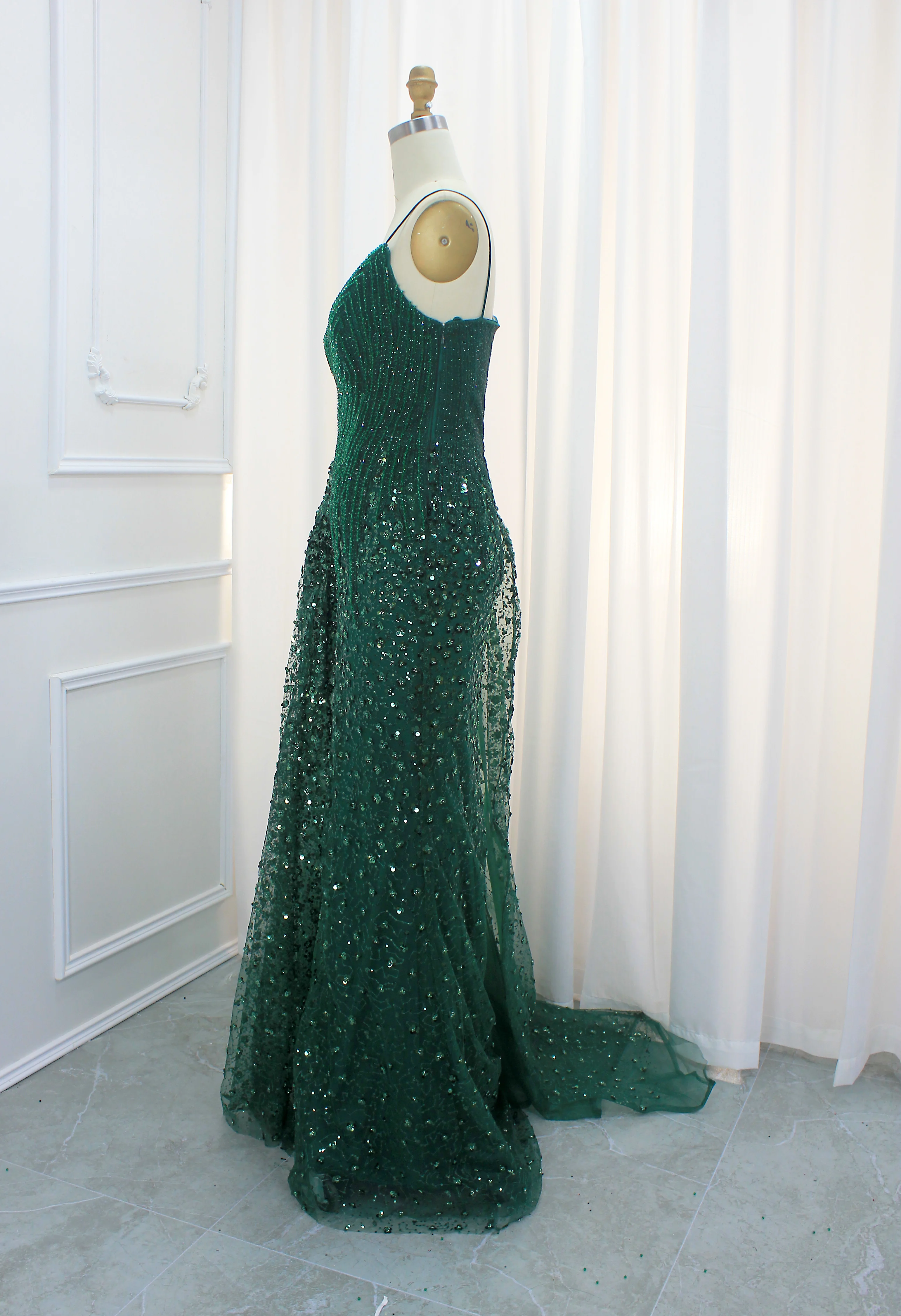 Hot Sale Plus Size Luxury Green Mermaid Muslim Evening Dress With Elegant Overskirt Arabic Women Wedding Formal Gowns