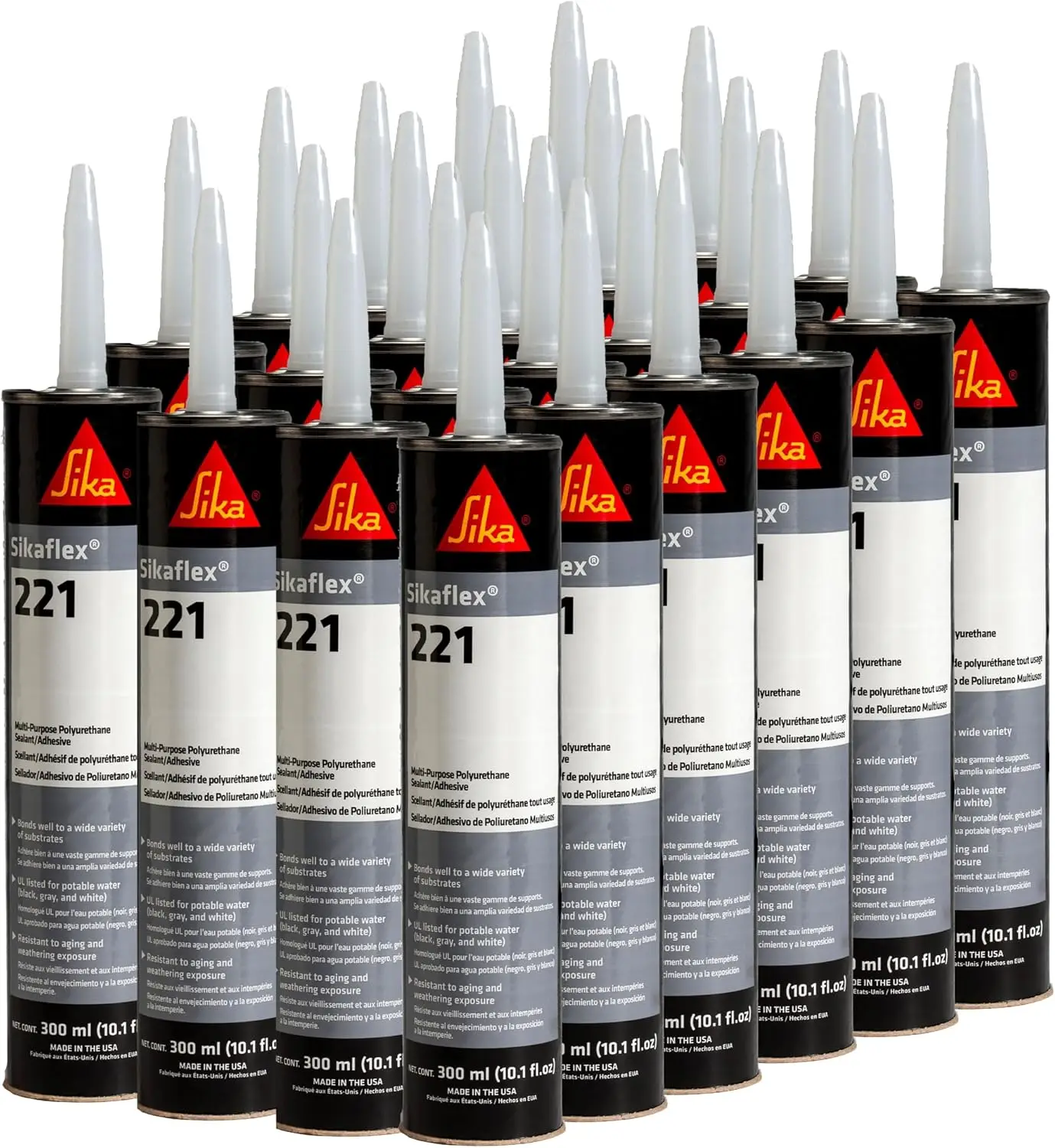 Sika Sikaflex-221, Black, Multi-Purpose Polyurethane Sealant & Adhesive, Permanent Elastic Seal, Sandable/Paintable, Nsf