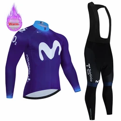 Movistar Winter Thermal Fleece Cycling Jersey Set Sports Team Bike Suit Mountian Bicycle Clothing Ropa Ciclismo Invierno Hombre