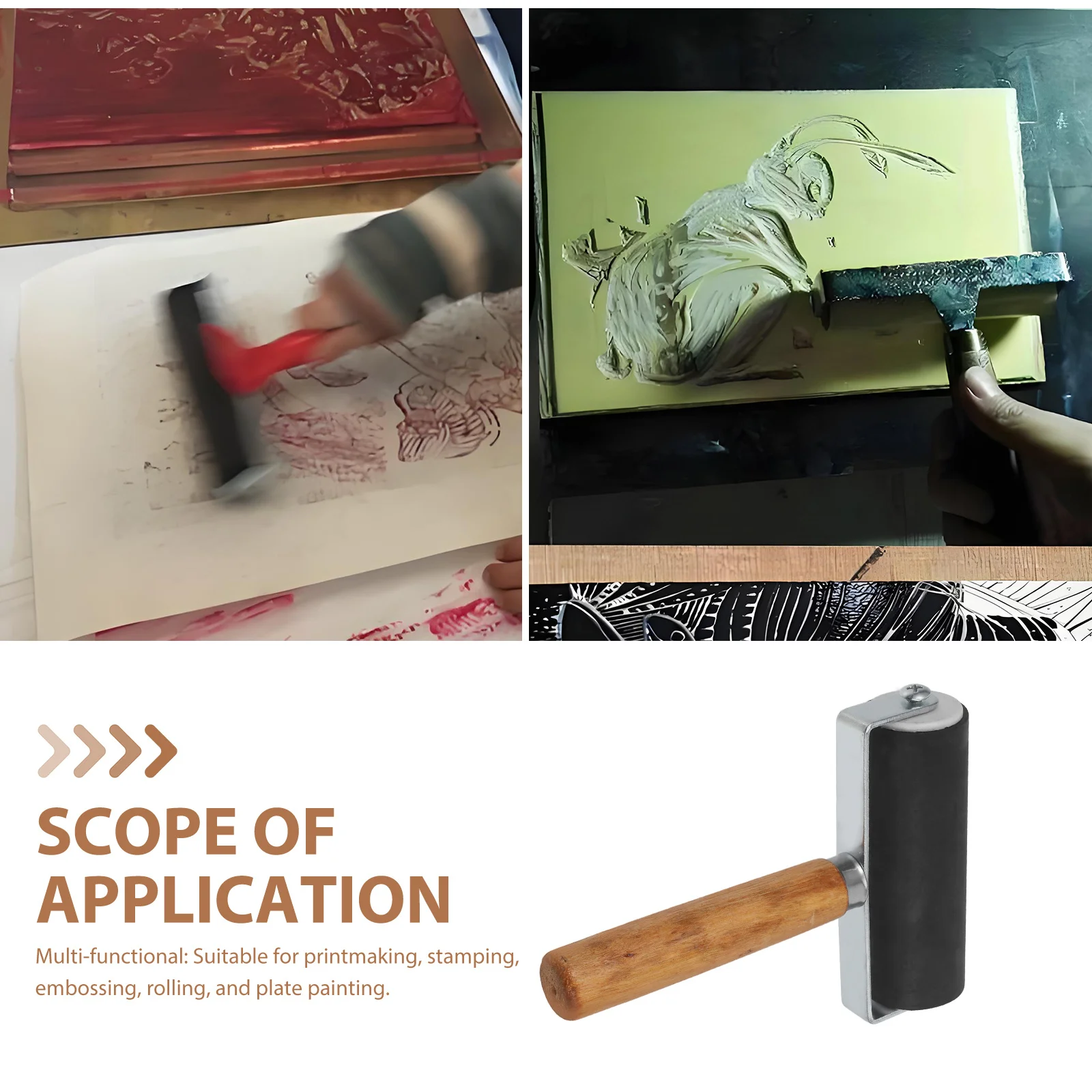 

Rubber Roller Portable Wooden Handle Use Professional Printmaking Ink Roller Art Craft Tool Rollers