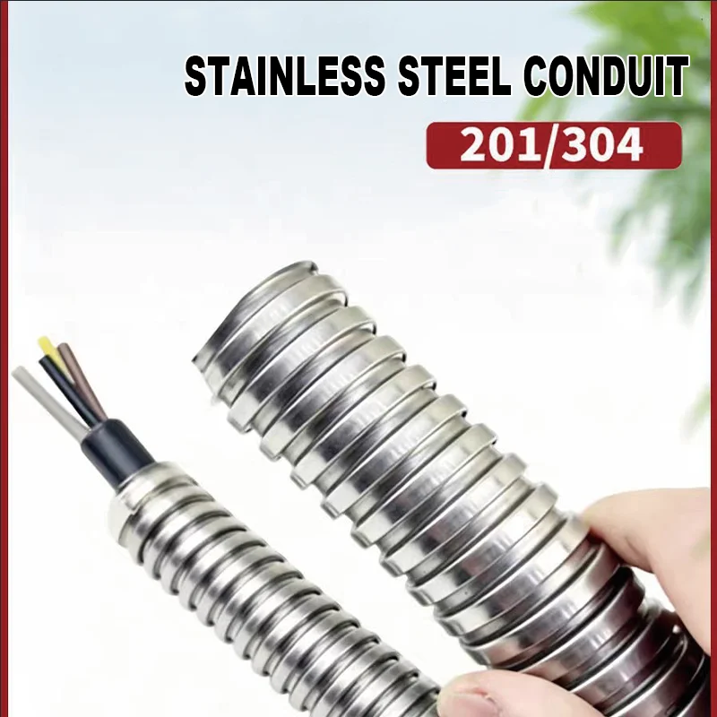 ID 4-100mm 304 Stainless Steel Conduit Wire Protection Tube Plastic Wrapped Corrugated Tube Hose Sleeve /6/8/10/12/15/20/25-61mm