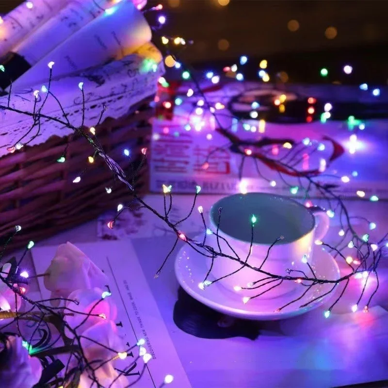 Firecrackers Cluster Garland Fairy Lights Copper Wire Remote Control LED String Lights Wedding Party Christmas Room Decorations