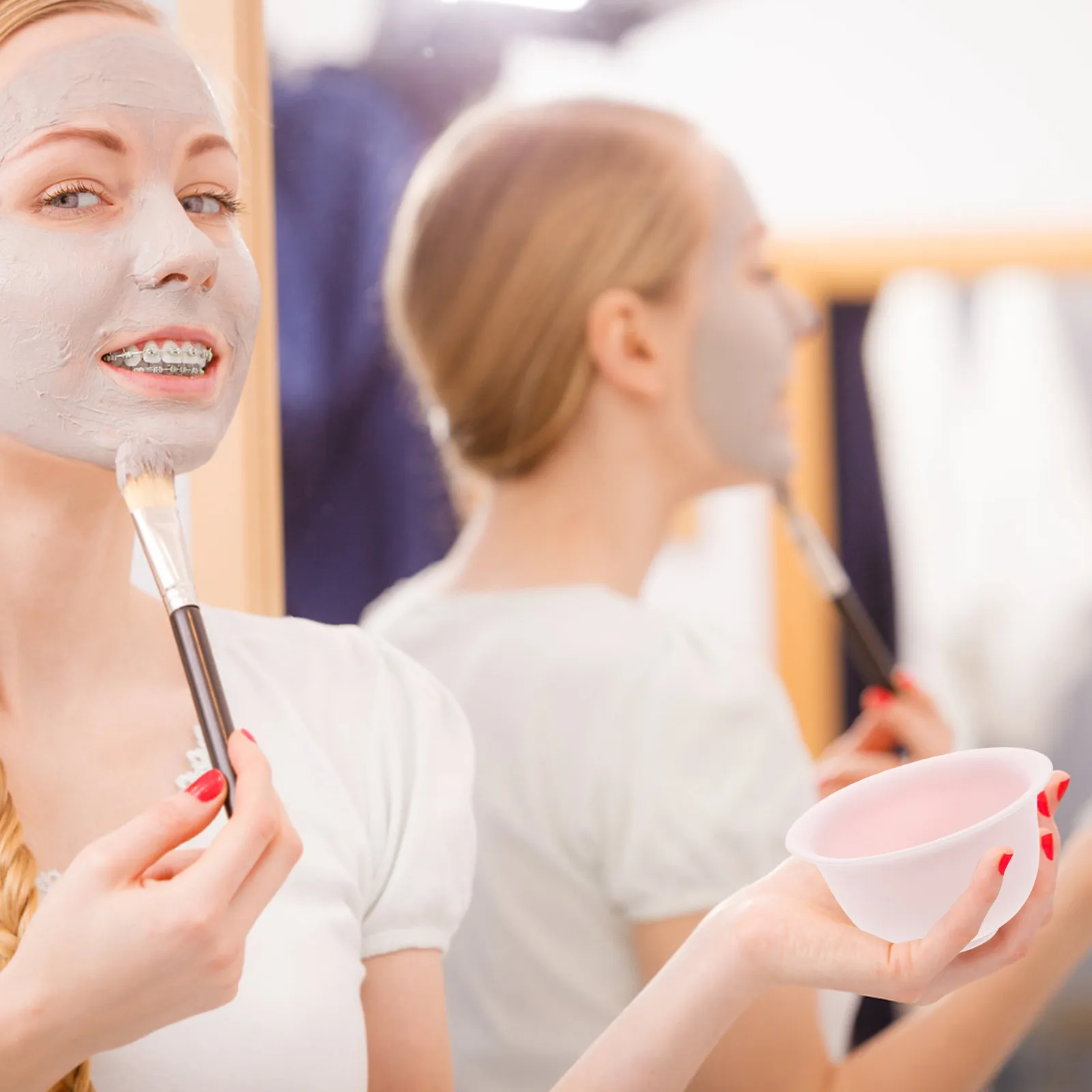 1Set Silicone Face Mask Bowl Set DIY Mixing Bowl Soft Silicone Spatula Measuring Spoon Facial Skincare Spa Tool