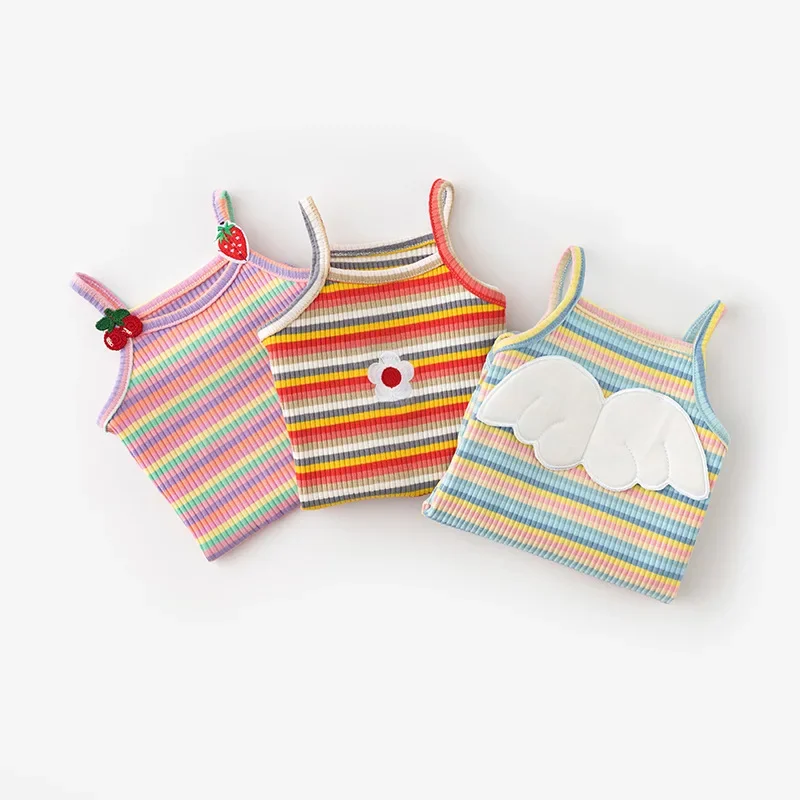 Newborn Baby Girl Summer Triangle Jumpsuit Clothes Infant Cute Rainbow Sling Vest 3-6-9-12-18M Babe Pajamas