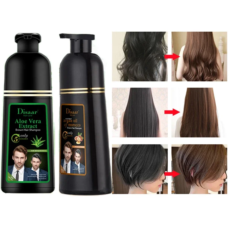

DISAAR 400ML Argan Oil Speedy Hair Color Shampoo Cover Gray & White Hair Natural Black Hair Dye Shampoo Repair Damaged