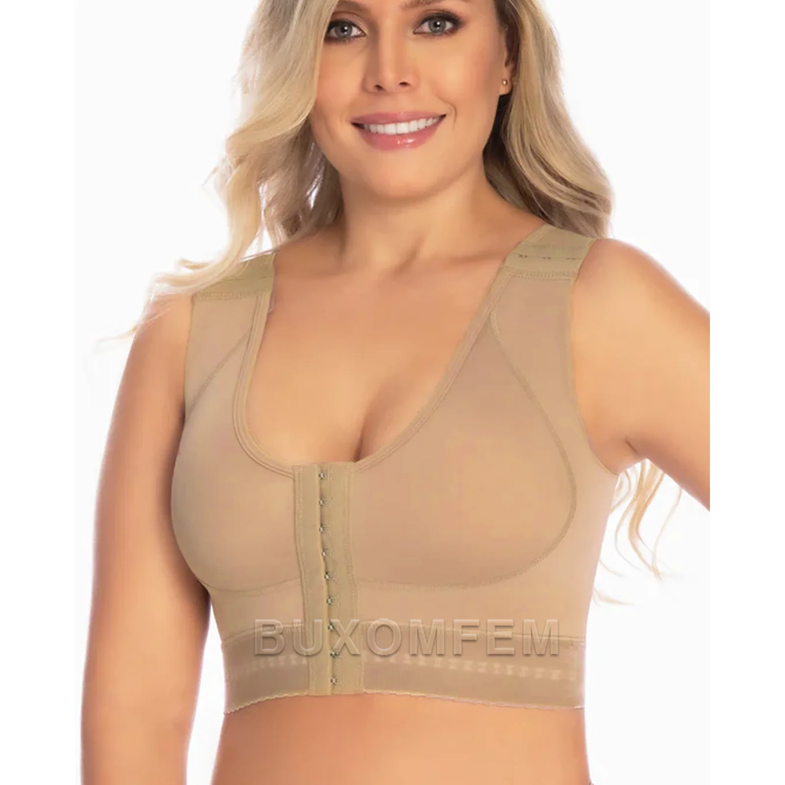 Sleeveless Highly Compressed Customized Bra Front Breasted Seamless Shaping Bra with Wide Shoulder Strap & Hook Eyes Summer Faja