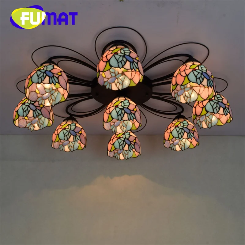 FUMAT Tiffany Birdsong Floral American style Overhead light Deco Living Room Dining Room Ceiling light in hotel rooms