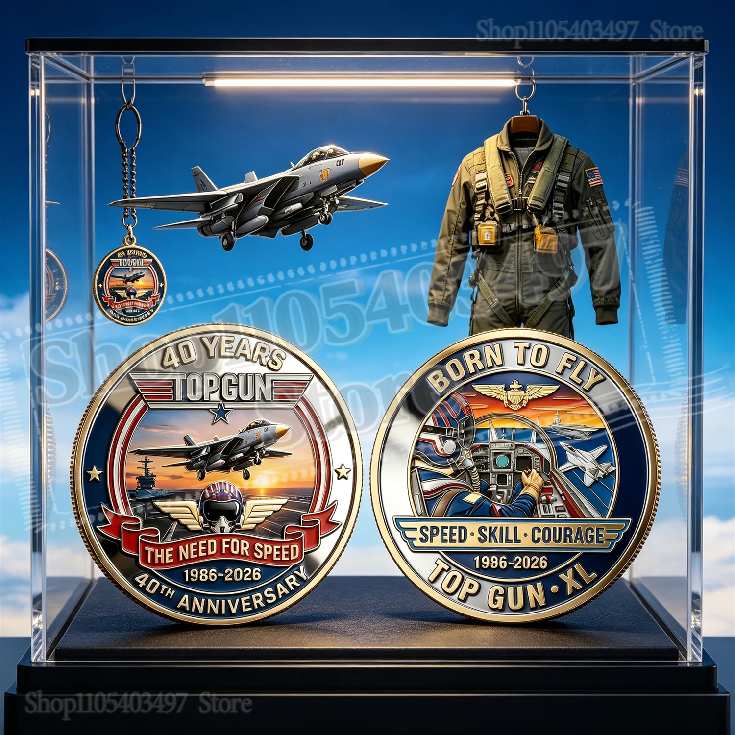 

"The Need for Speed" Top Gun 40th Anniversary Commemorative Coin & Keychain Set for Fans & Pilots