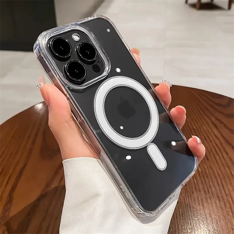 Original Clear For Magsafe Magnetic Wireless Charging Case For iPhone 15 14 13 12 Mini 11 Pro X XR XS Max 7 8 Plus Acrylic Cover