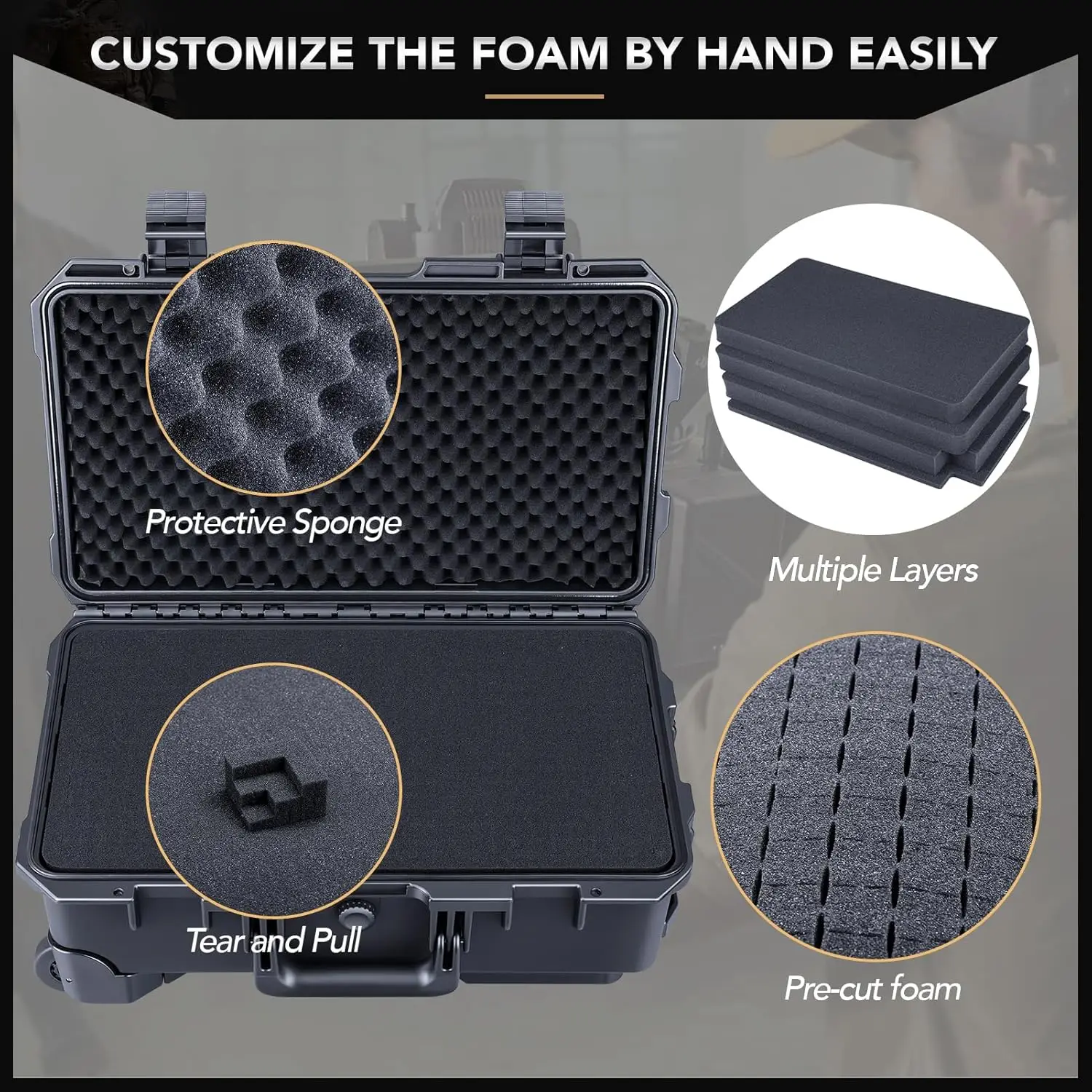 Waterproof Hard Case with Wheels and Customizable Foam, Interior Size 20.3x11.3x7.3 inch, Suitable for camera, lens, drone, mic,