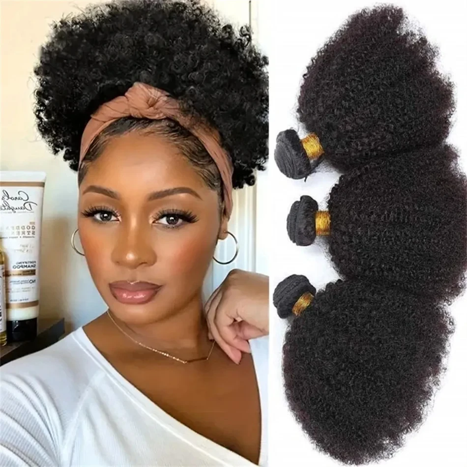 Afro Kinky Curly Human Hair Brazilian Virgin 100% Human Hair Extensions Natural Color Weave 1/3/4 Bundles Double Weft Extensions