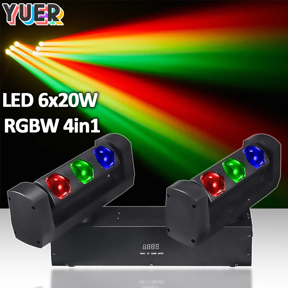 

LED 6x20W RGBW 4in1 Beam Effect Infinite Rotation 2 Arms Moving Head Party Dj Club KTV Family Wedding Indoor DMX Stage Lighting