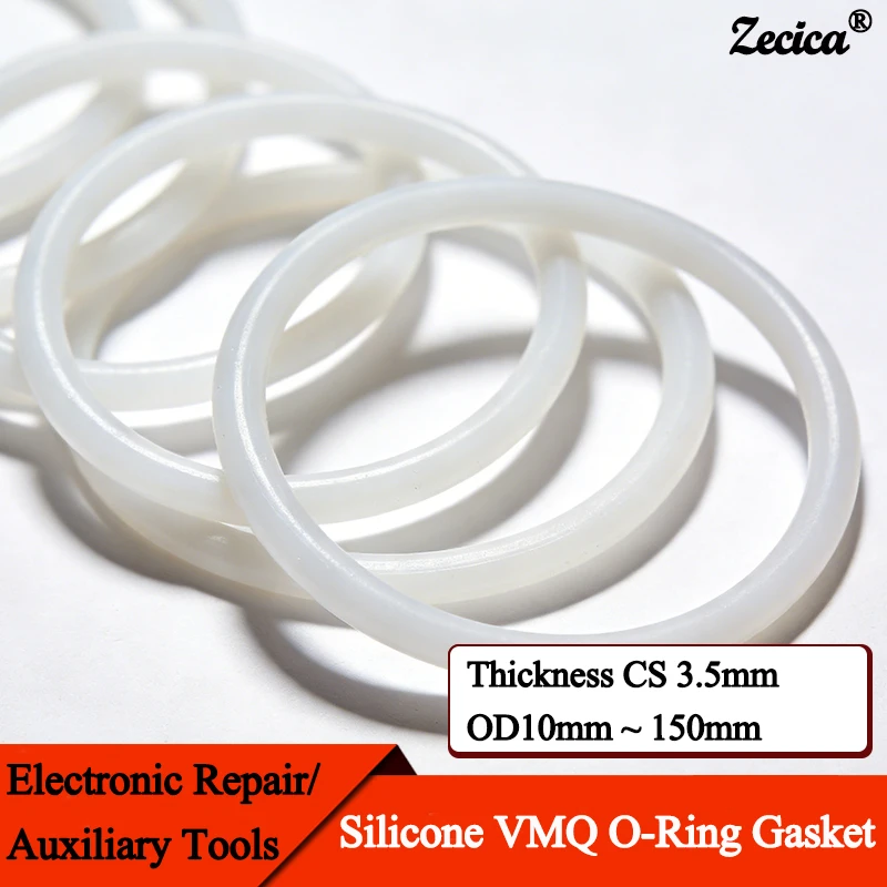 10/50Pcs VMQ O-Ring Gasket CS 3.5mm OD10~150mm Food Grade White Silicone Waterproof Washer Nontoxic Silicone Rubber Sealing Ring