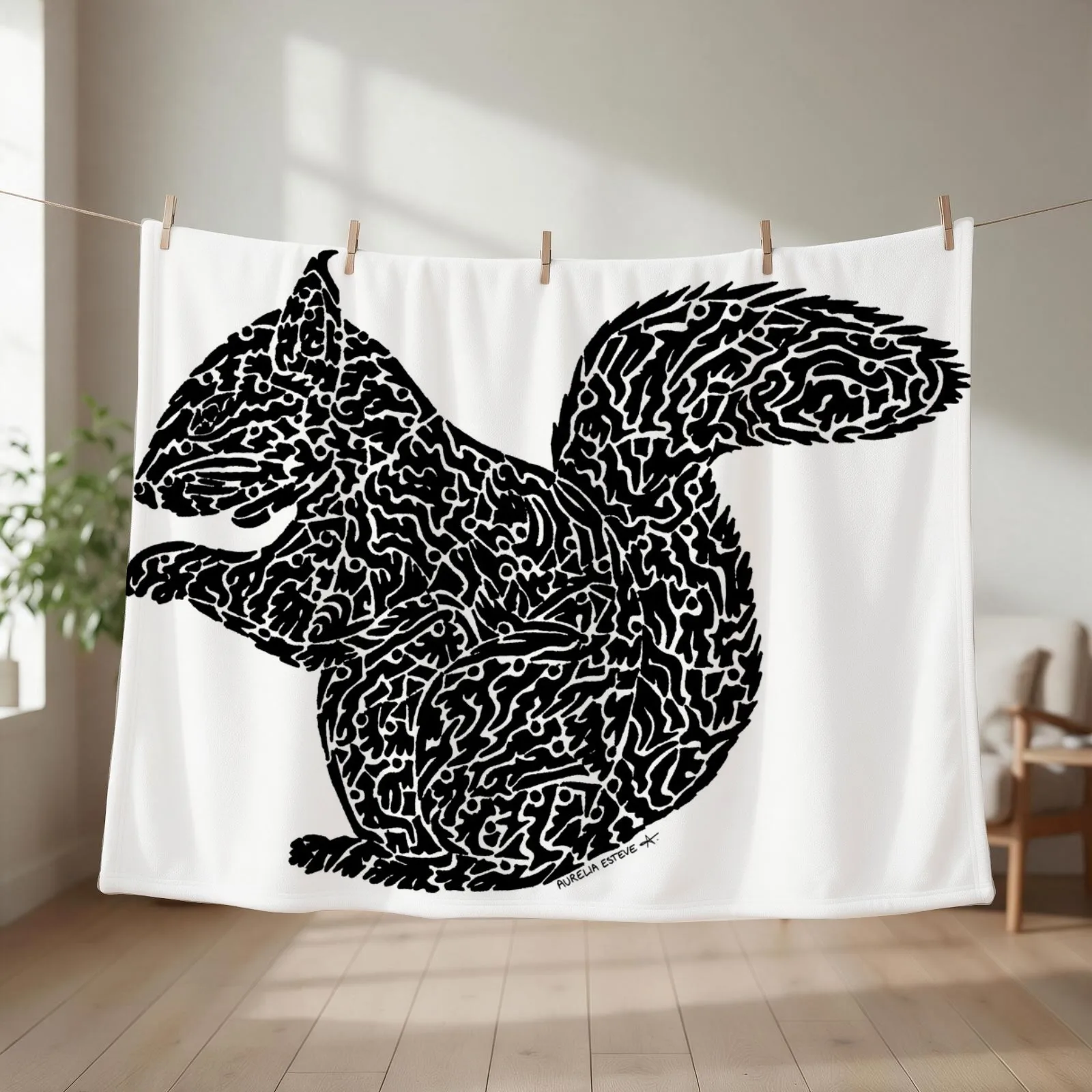 Squirrel (black) Throw Blanket Retros for babies for winter Kid'S Blankets