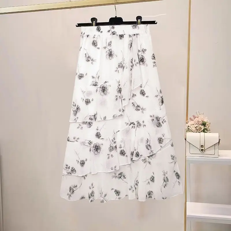 

New Spring and Summer Women's Style High Waist Loose Elastic Cuihua Pleated Korean A-Line Fashion Casual All-match Skirt