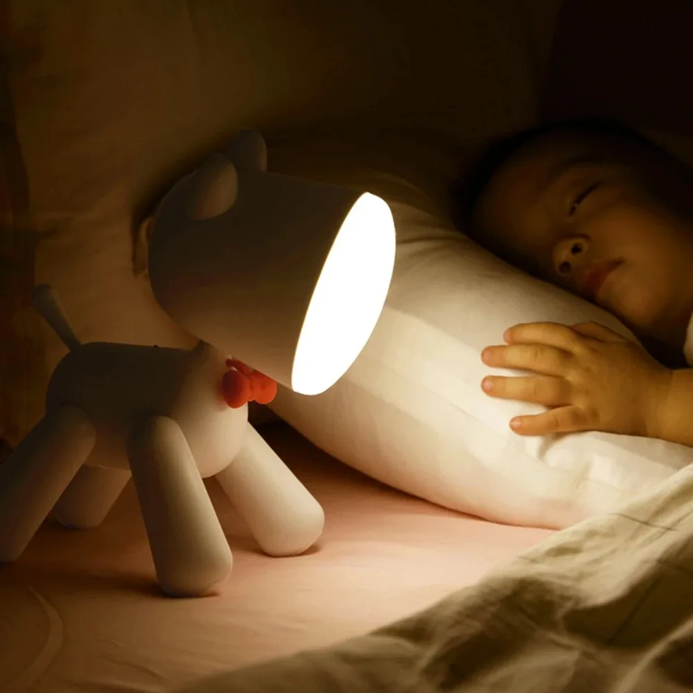 Creative Puppy Night Light Bedroom Home With Bedlight Cartoon Students Learn Rechargeable LED Small Table Lamps