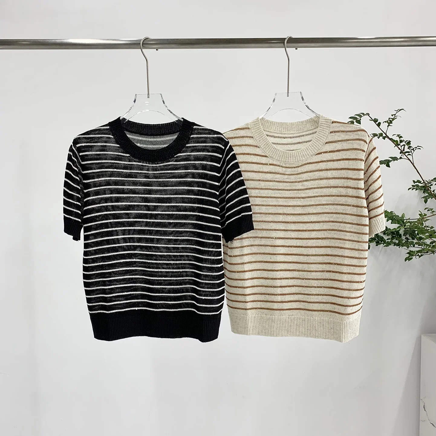 Pull rayé en lin et coton mélangé, T-Shirt tricoté respirant et confortable pour femmes, Style rétro décontracté, assorti avec tout